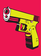 Поп арт постер с пистолет на червен фон