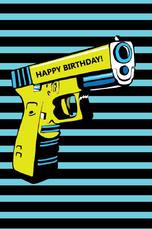Поп - арт картичка за рожден ден с пистолет