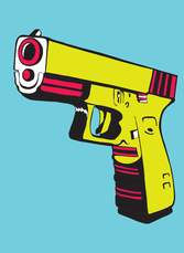 Поп арт постер с пистолет на син фон