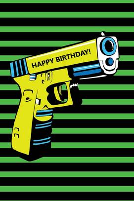 Поп - арт картичка за рожден ден с пистолет